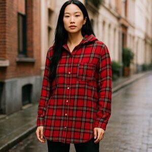 Laura Ashley Women's Large Nightshirt Red Plaid Flannel Long Sleeve Knee Length